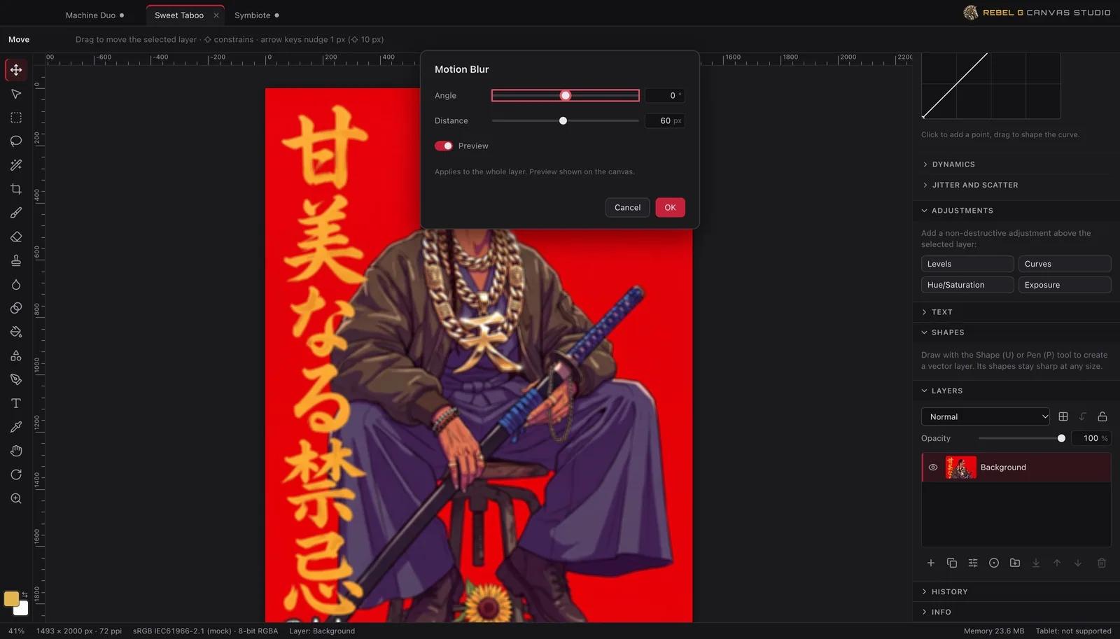 Motion Blur with a live preview on the canvas
